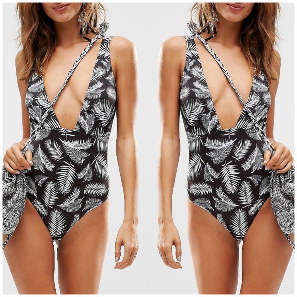 Palm leaf swimsuit 🏝 deep plunge 🏝 ASOS